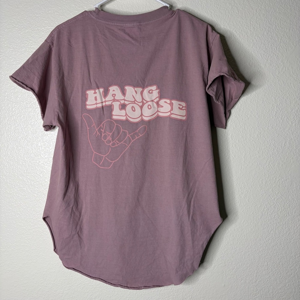 Pebby Forevee Hang Loose Smiley Face Graphic T-Shirt Mauve Purple Medium